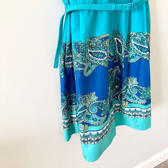Spense Women Cotton Blend A Line Dress in Turquoise with Paisley Detail - 18W - Picture 2 of 7